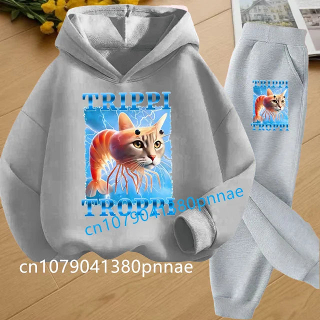 Tralalero Tralala Tung Tung Tung Funny Italian Brainrot Kids Clothes Boys Hoodie+Pants 2pcs Set Girls Tracksuit Children Outfits