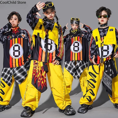 Hip Hop Children Cool Numbers Sweatshirt Vest Street Dance Cargo Pants Girls K-pop Jazz Costume Boys Clothes Set Kids Streetwear