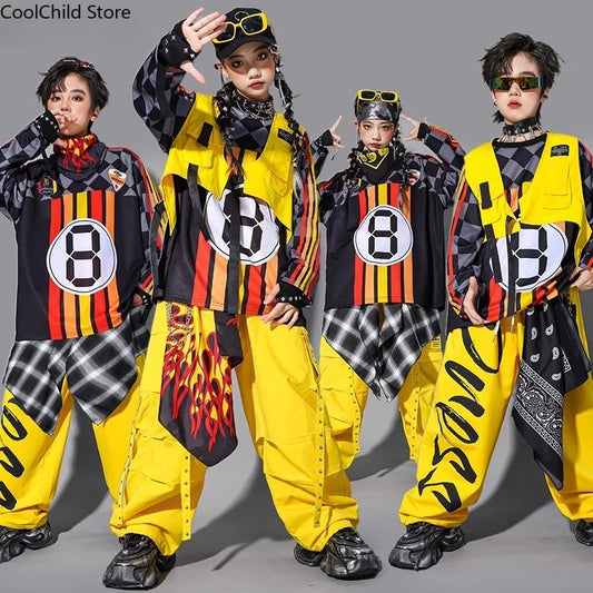 Hip Hop Children Cool Numbers Sweatshirt Vest Street Dance Cargo Pants Girls K-pop Jazz Costume Boys Clothes Set Kids Streetwear