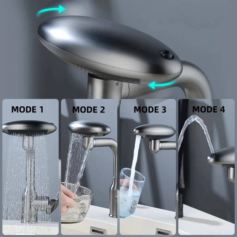 Multi-Mode 360° Rotating Waterfall Faucet – Stylish Bathroom Basin Mixer Tap