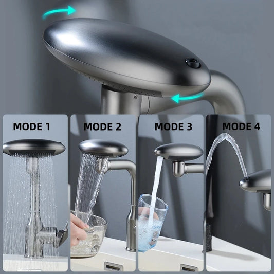 Multi-Mode 360° Rotating Waterfall Faucet – Stylish Bathroom Basin Mixer Tap