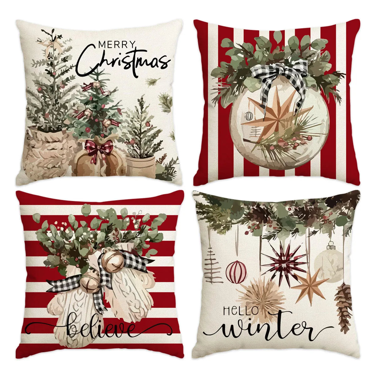 1pc/4pcs Christmas Pillow Cover, Black and Red Buffalo Plaid Celebration Christmas Tree Snowflake Decoration Sofa Cushion Cover