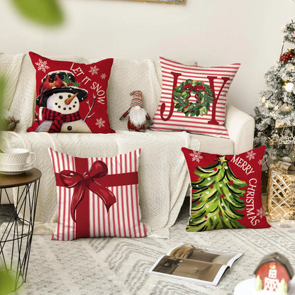 1pc/4pcs Christmas Pillow Cover, Black and Red Buffalo Plaid Celebration Christmas Tree Snowflake Decoration Sofa Cushion Cover