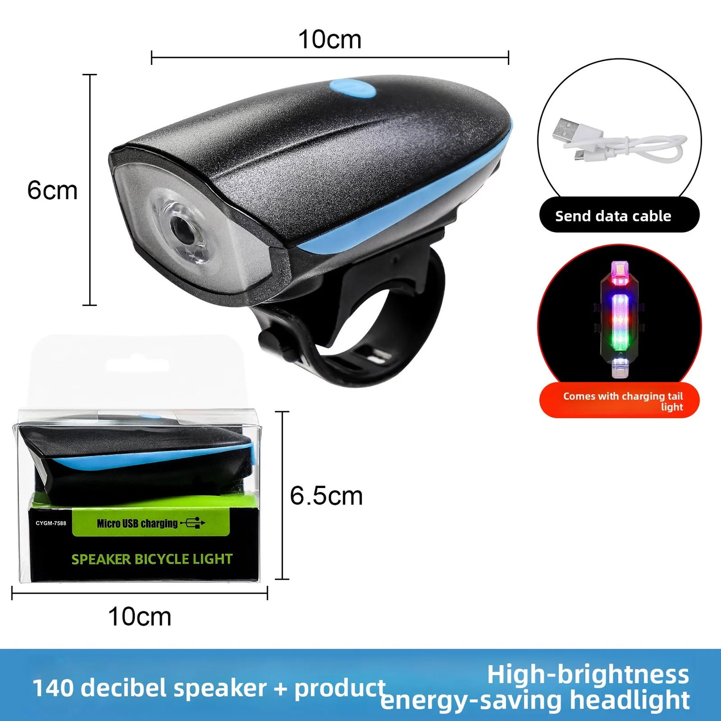 Bicycle Light Charging Night Riding Flashlight with Electric Horn Bicycle Accessories Cycling Equipment Headlights