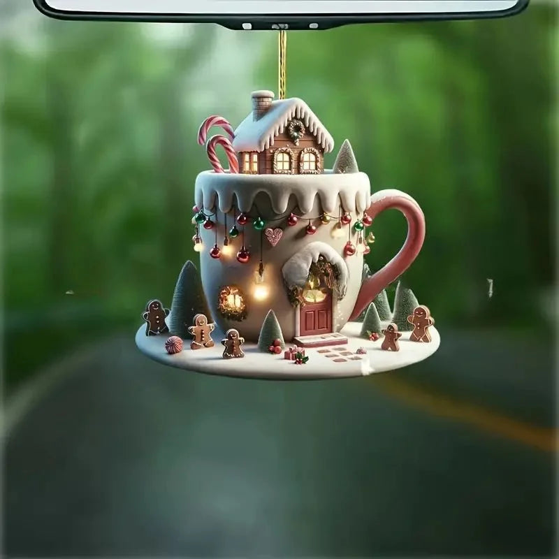 2d Christmas Coffee Cup Ornaments Coffee Mug Decorative Tree Ornaments 8cm/3.14inch Christmas Tree Pendant Decoration
