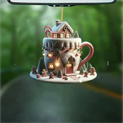 2d Christmas Coffee Cup Ornaments Coffee Mug Decorative Tree Ornaments 8cm/3.14inch Christmas Tree Pendant Decoration