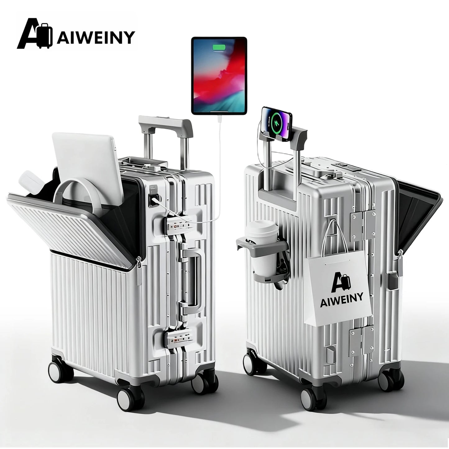 AIWEINY 2025 Aluminum Frame Suitcase PC Hard Shell Pressure-Resistant Travel Luggage, 360° Silent Swivel Wheels, with TSA Lock.