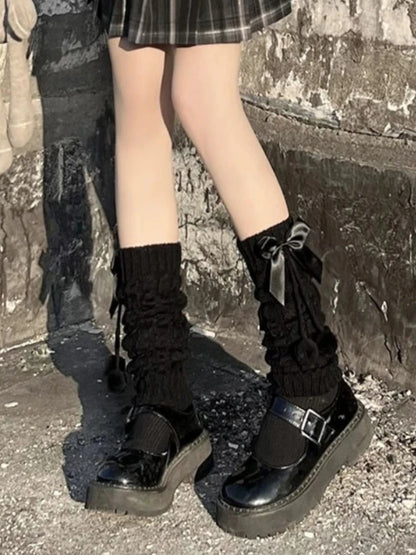 Preppy Style Knitted Leg Warmers Winter Japanese Style Warm Lolita JK Bowknot Socks Slimming Fashion Leg Covers