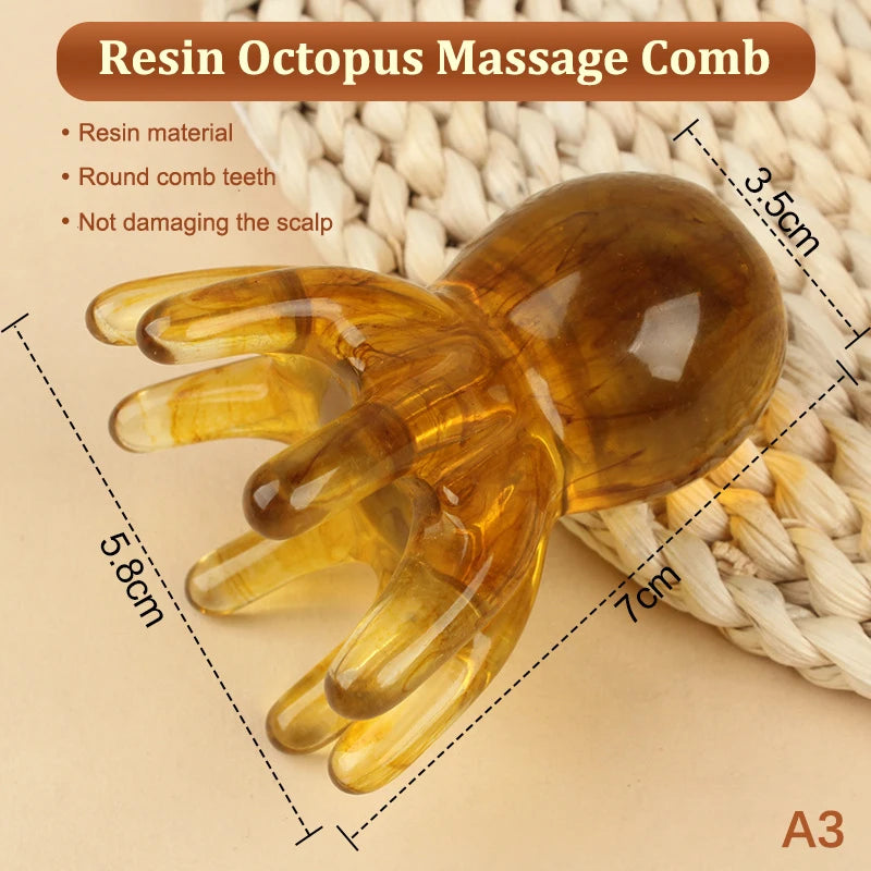 Resin Octopus Comb Head Massager – Scalp, Meridian, Gua Sha SPA Health Tool