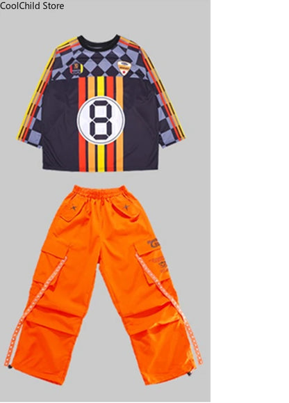 Hip Hop Children Cool Numbers Sweatshirt Vest Street Dance Cargo Pants Girls K-pop Jazz Costume Boys Clothes Set Kids Streetwear