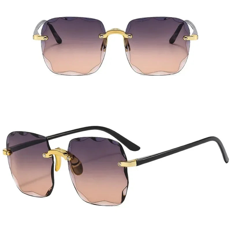 2024 Rimless Women Sunglasses Gradient Lenses Vintage Alloy Legs UV400 Designer Shades