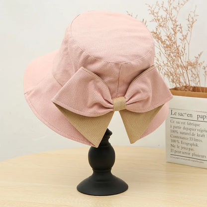 Ladies' Cap Bow Fashionable Cute Sweet Kawaii Bucket Hats Summer Vacation Travel Big Brim Sunshade Sun Protection Hats For Woman