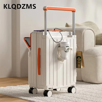 KLQDZMS Cabin Suitcase Front Laptop Boarding Case USB Charging Trolley Case 20"22"24"26 Inch Multifunctional Women's Luggage