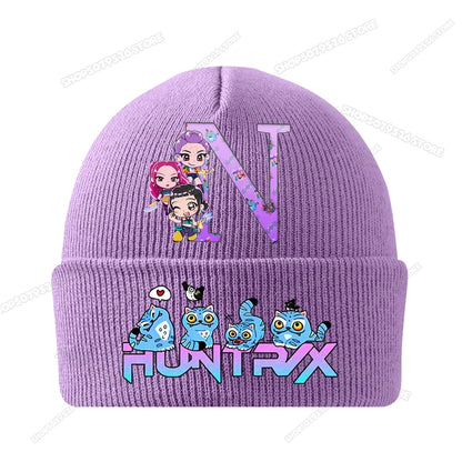 Kpop Demon Hunters Letter A-Z Knitted Hat Cartoon Music Girl Beanies Cap Kids Winter Warm Bonnet Cartoon Toddler Skullies Beanie