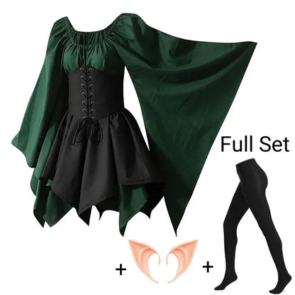 Medieval Costume Women Renaissance Medieval Dress Fairy Elf Traditional Irish Viking Costume Elf Ear for Halloween Party