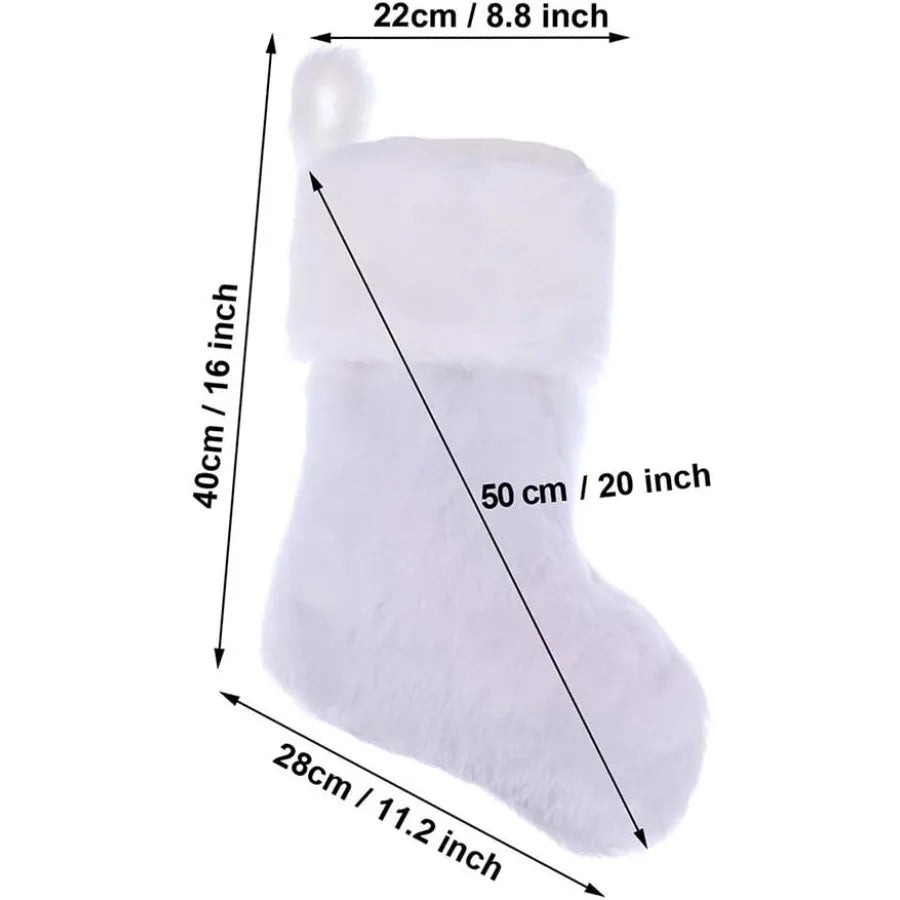 20 inch Plush Christmas Stocking 2 Pack Cozy Snowy White Faux Fur Xmas Stockings for Holiday Mantel Decoration Perfect for Chri