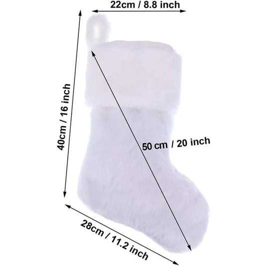 20 inch Plush Christmas Stocking 2 Pack Cozy Snowy White Faux Fur Xmas Stockings for Holiday Mantel Decoration Perfect for Chri