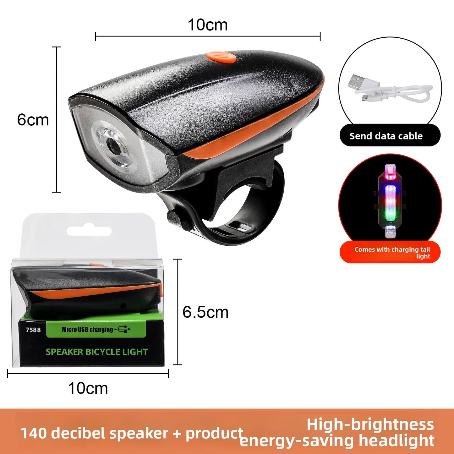 Bicycle Light Charging Night Riding Flashlight with Electric Horn Bicycle Accessories Cycling Equipment Headlights