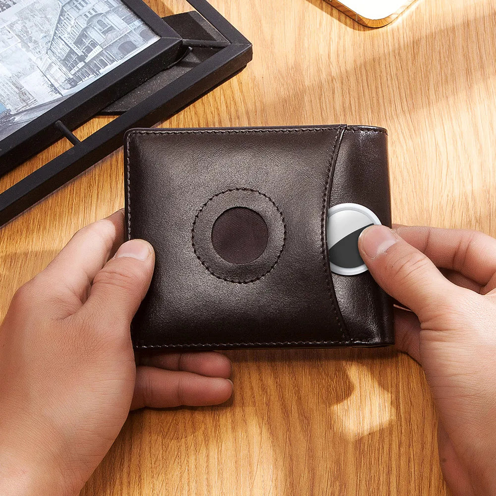HUMERPAUL Airtag Wallet for Men – Real Leather RFID Trifold Card Holder with ID Window
