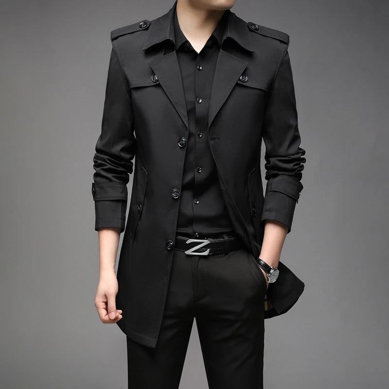 New Spring Men Trench Fashion England Style Long Trench Coats Mens Casual Outerwear Jackets Windbreaker Brand Mens Clothing 2025