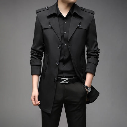 New Spring Men Trench Fashion England Style Long Trench Coats Mens Casual Outerwear Jackets Windbreaker Brand Mens Clothing 2025