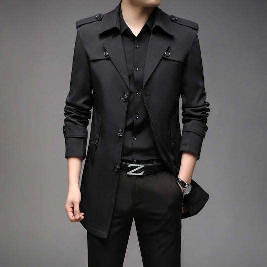 New Spring Men Trench Fashion England Style Long Trench Coats Mens Casual Outerwear Jackets Windbreaker Brand Mens Clothing 2025