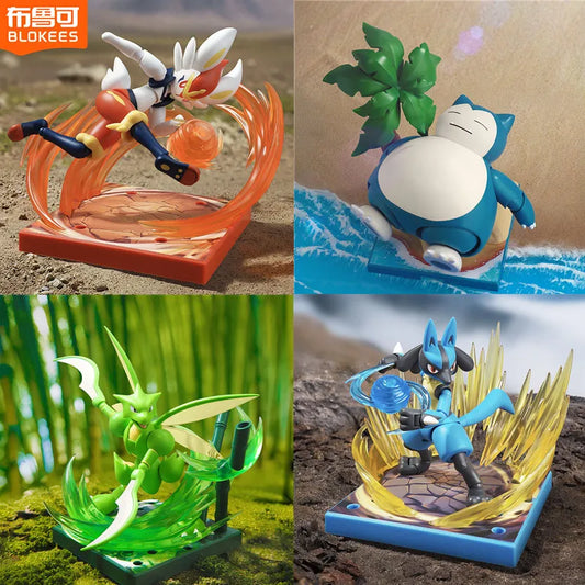 Original Blokees Pokemon Pikachu Scyther Snorlax Lucario Charizard Greninja Meowscarada Ceruledge Building Blocks Anime Doll Toy