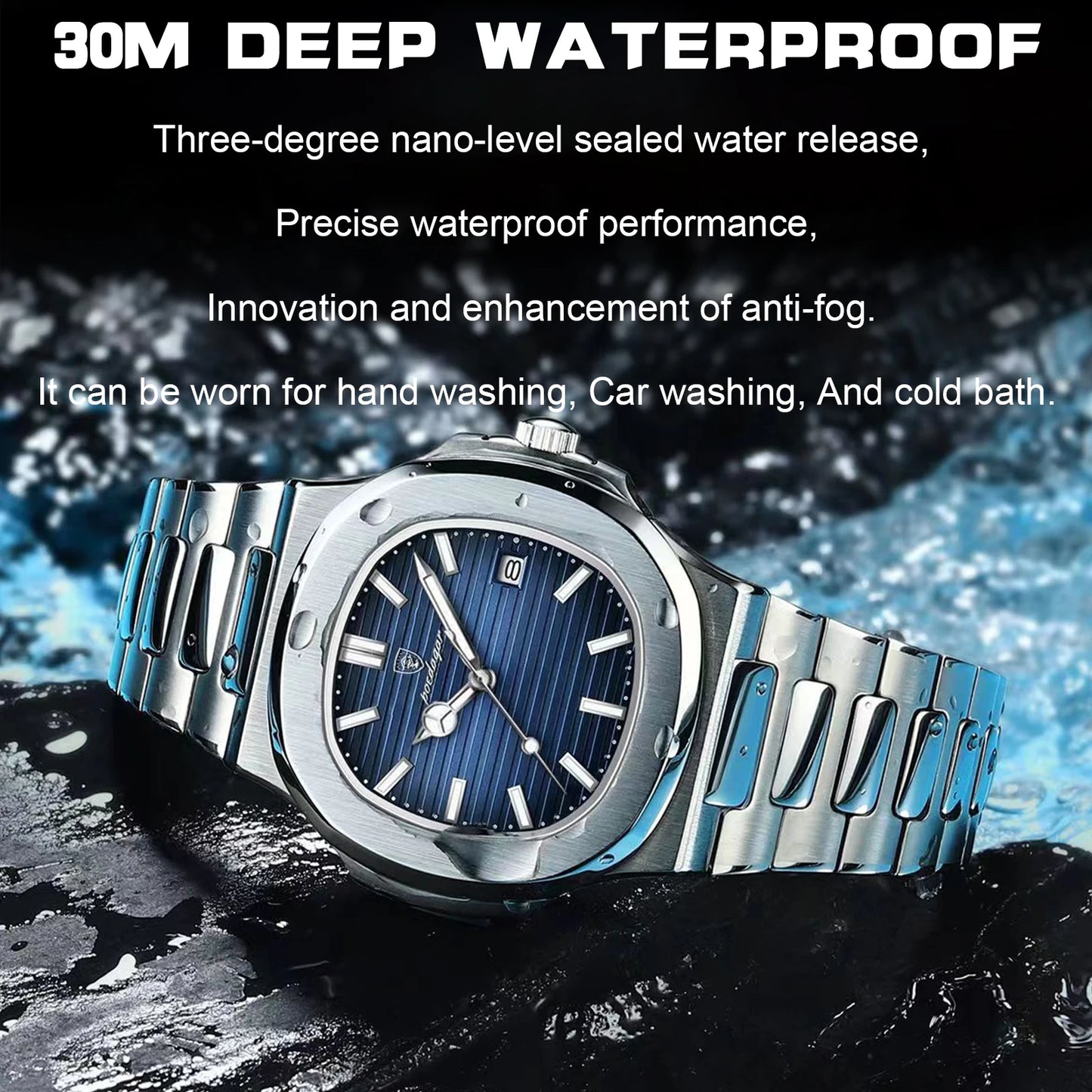 POEDAGAR Men's Luxury Quartz Wristwatch Waterproof Luminous Stainless Steel