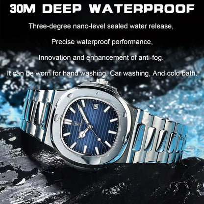 POEDAGAR Men's Luxury Quartz Wristwatch Waterproof Luminous Stainless Steel
