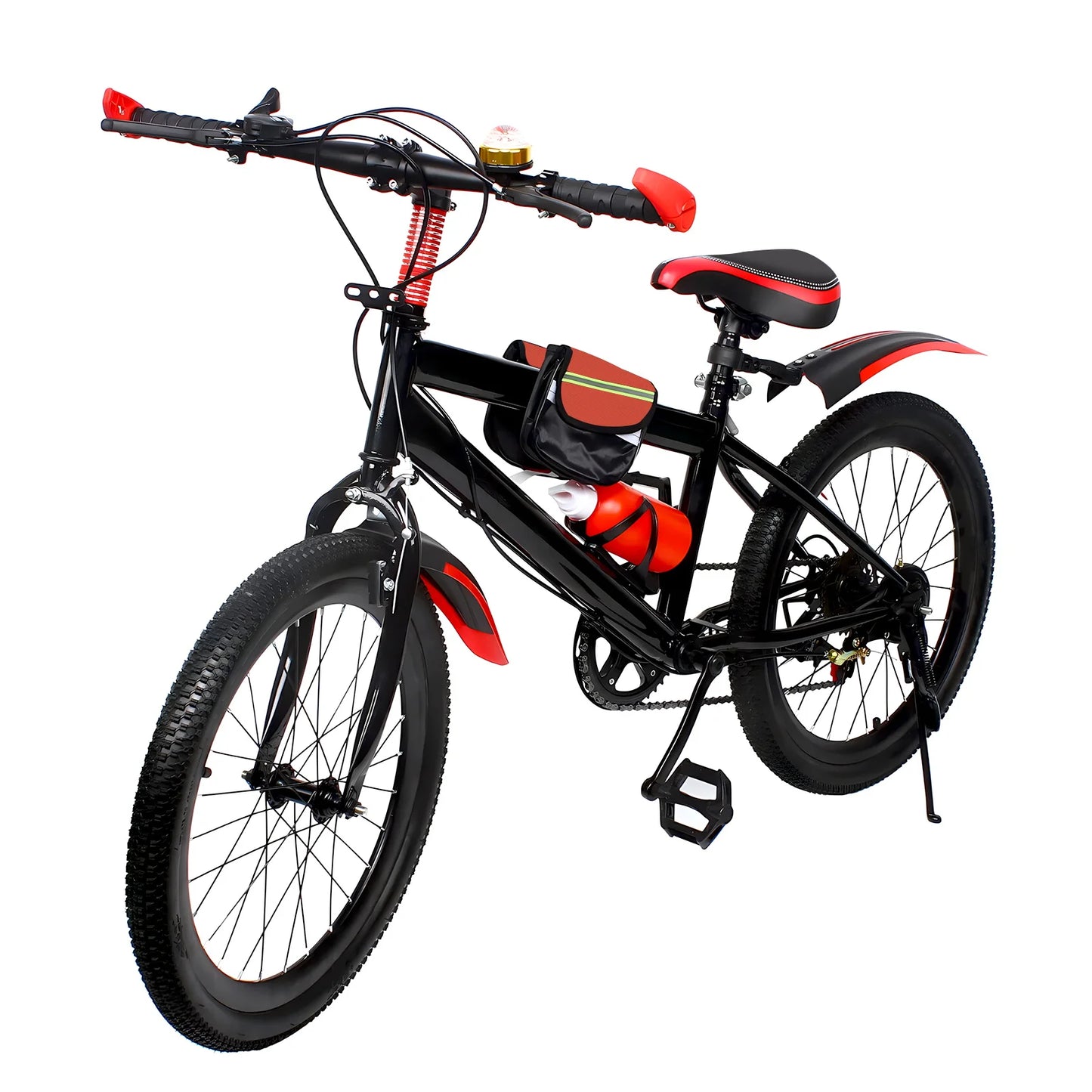 20" Red Mountain Bike for Kids, Adjustable Seat, Multi-speed Gear System, Front and Rear Brakes, Water Cup Holder