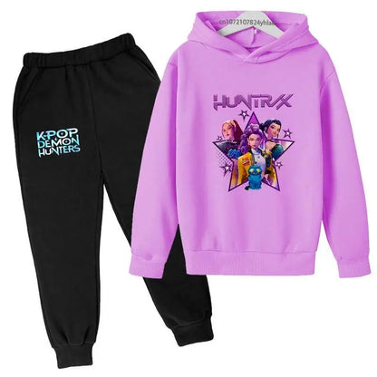 Kpop Demon Hunters Hot Cartoon Print Kids Autumn Spring Casual 2pcs Hoodie+Pants Tracksuits 2-13 Years Boys Girls Clothes Sets