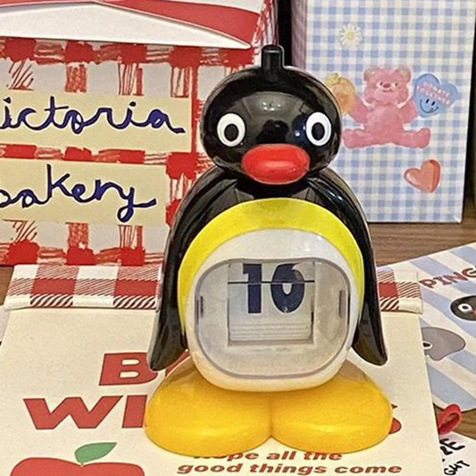 Penguin Perpetual Press Calendar Cute Retro Animal Doll Creative Desktop Ornament for Home Office Decor Christmas Birthday Gifts