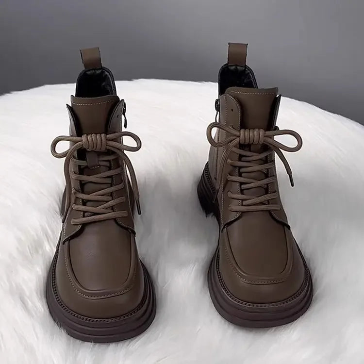Winter Women's Boots Plush New Platform Warm Short Boots Flat Bottom Comfortable Outdoor Lace Up Ankle Boots Fashion Shoes 2025