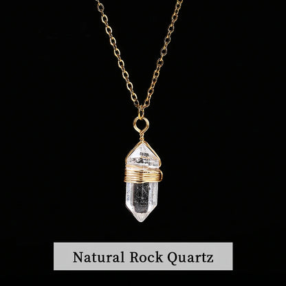 Change Better Natural Pink Quartz Amethyst Hexagon Column Pendant Necklace Women Men Handmade Stainless Steel Chain Choker Gift