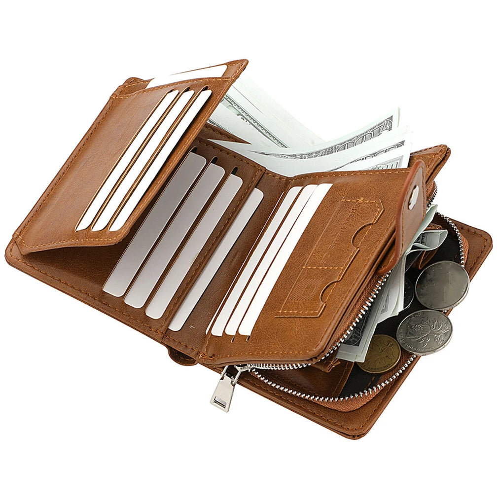 Men's Trifold Wallet Large Capacity Multi-Card Holder Money Clip Purse