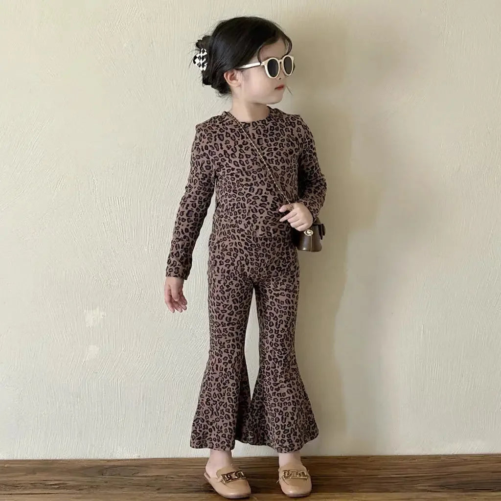 Children's Sets Girls' Leopard Print Two-Piece Set - Long Sleeve Top & Matching Pants Girl Clothes Kids Clothes