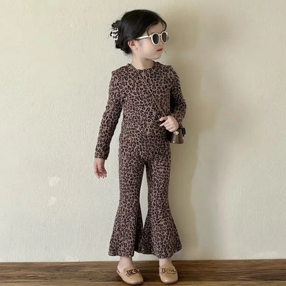 Children's Sets Girls' Leopard Print Two-Piece Set - Long Sleeve Top & Matching Pants Girl Clothes Kids Clothes