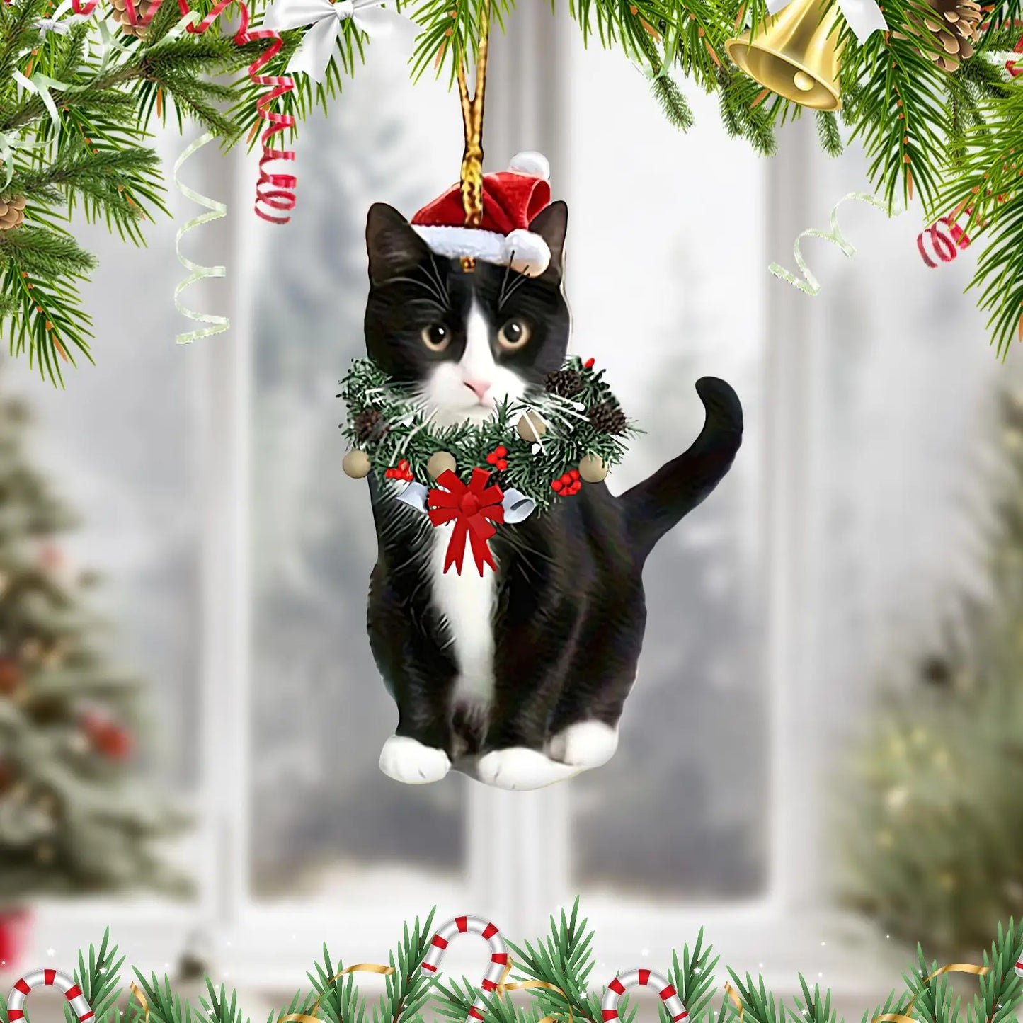 Cat Ornaments for Christmas Tree 2D Acrylic Pendant Cute Christmas Animal Ornaments for Home Fireplace Garden Workplace