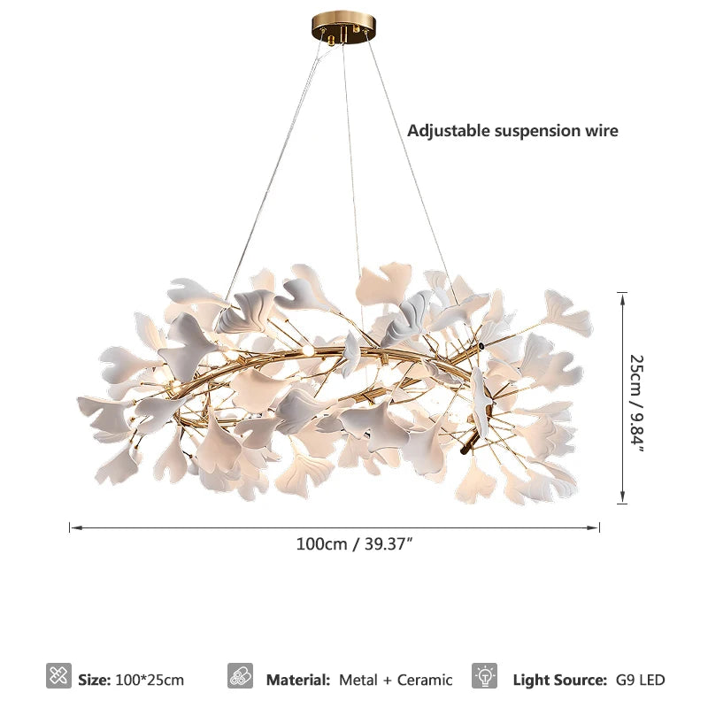 Tree branch chandelier Ceramic Ginkgo Leaves lamp luxury designer Living Room Bedroom Art Lobby Decoration restaurant bar lights