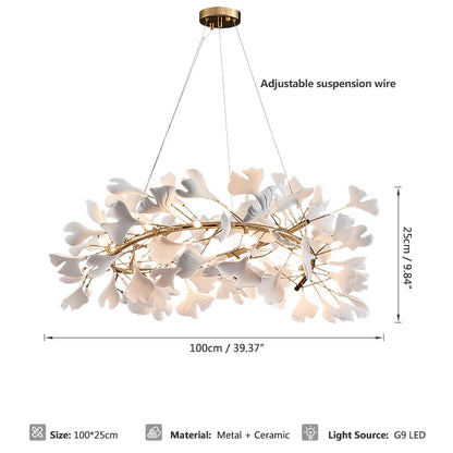 Tree branch chandelier Ceramic Ginkgo Leaves lamp luxury designer Living Room Bedroom Art Lobby Decoration restaurant bar lights