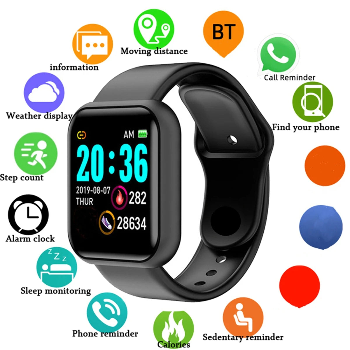 Smartwatch for Men & Women Fitness Tracker Message Call Monitor Android iOS