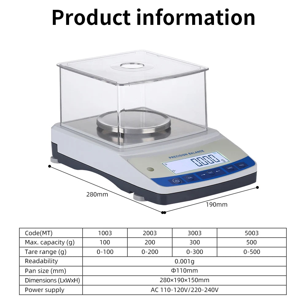500g 0.001g Analytical Balance Scale LCD Electronic Balance Laboratory Kitchen Jewelry Weighing Scale with Windshield