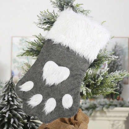 1PC Christmas Stockings, Contemporary Dog Paw Design, Polyester Hanging Socks for Xmas Decorations, Festive Candy Bags