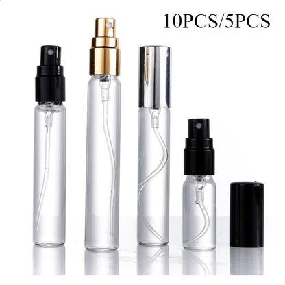 10-5PCS 5ML/10ML/15ML Refillable Portable Glass Perfume Bottle Empty Cosmetics Bottle Sample Test Tube Travel Cosmetic Tool Set