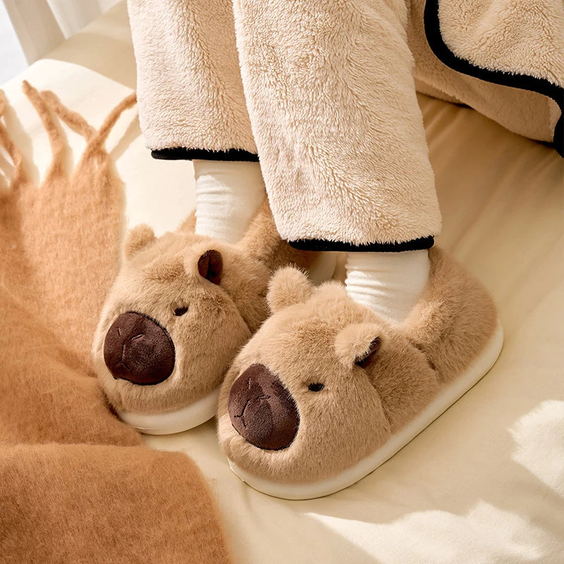 Plush Capybara Slippers Closed Toe Slippers Cute Slip-on House Shoes Comfortable Furry Walking Shoes Non-Slip For Indoor Bedroom