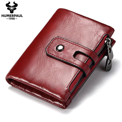 HUMERPAUL Retro RFID Leather Wallet – Men & Women Card Holder Coin Purse Bifold