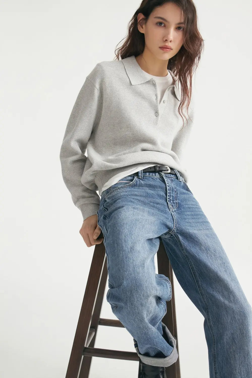 Hirsionsan Winter Thick Women Knitted Suits Soft 2 Pieces soft Female Sets Polo Neck Sweater & Wide Leg Pants Knitted Outfit