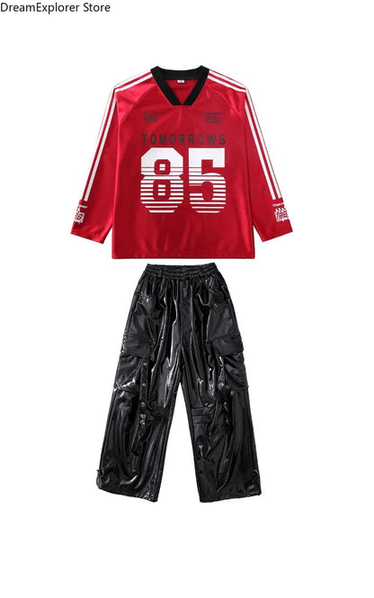 Boys Hip Hop Cool Shiny Sweatshirt Street Dance Cargo Pants Girls K-pop Clothes Sets Kids Streetwear Children Teenage Costumes