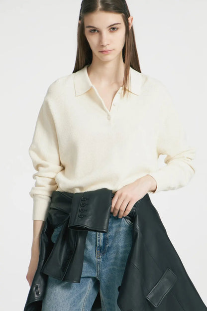 Hirsionsan Winter Thick Women Knitted Suits Soft 2 Pieces soft Female Sets Polo Neck Sweater & Wide Leg Pants Knitted Outfit