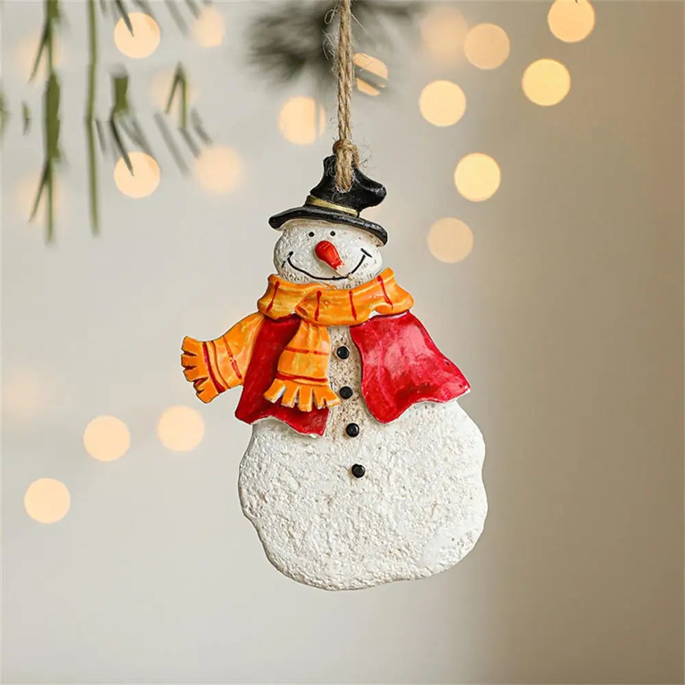 Christmas Resin Pendant Retro Painted Santa Claus Snowmen Horse Xmas Tree Hang Toys Ornaments New Year Decor Kid Gift